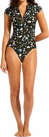 Seafolly Modern Romance Zip Front One Piece Swimsuit In Black