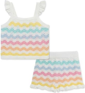 Little Me Wavy Pointelle Knit Tank & Shorts Set in Multi Stripe at Nordstrom, Size 12M