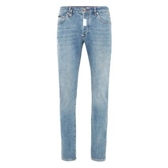 Philipp Plein Slim-fit Jeans, male, Blue, Size: W30 Denim Super Straight Cut Fit Trousers Hexagon