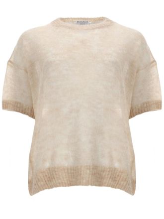 Brunello Cucinelli White Knitted Crew Neck Sweater