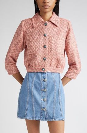 L'agence Jia Tweed Crop Jacket in Burnt Coral/Ivory at Nordstrom, Size 0