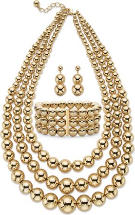 Palm Beach Jewelry Beaded 3-Piece GoldtoneNecklace, Earring and Stretch Bracelet Set 16.5-19.5