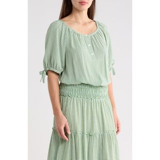Max Studio Gingham Bubble Hem Top in Green/Cream at Nordstrom Rack, Size X-Small