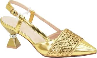 Generic Womens Luxury Shoe and Bag Matching Set Sparkly Rhinestone Gold Chain Strap Shoulder Bag Pointed Toe Heeled Shoes