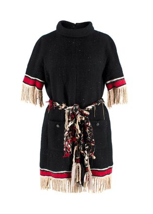 Chanel Black Cashmere Dress with Tassel Woven Detailing Size M