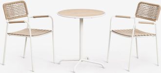 Sklum Set De Mesa De Jard&iacute;n Redonda &Oslash;65 Cm Y 2 Sillas De Jard&iacute;n Apilables En Acero Y Madera De Acacia Tilda Sklum