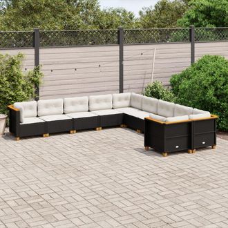 vidaXL Vidaxl - Set De Sof&aacute;s De Jard&iacute;n 10 Pzas Cojines Rat&aacute;n Sint&eacute;tico Negro
