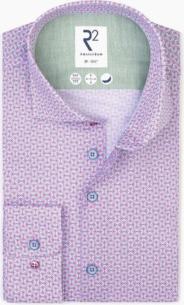 R2 Mens R2 CUT AWAY COLLAR LONG SLEEVED SHIRT PINK PATTERNED - Size: 44/46