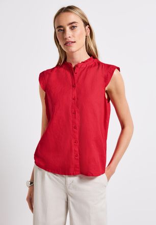 Street One Hemdbluse STREET ONE, Damen, Gr. 36, rot (glory rot), Web, Obermaterial: 60% Leinen, 40% Baumwolle, unifarben, gerade h&uuml;ftbedeckend, Rundhals, R&uuml;schen