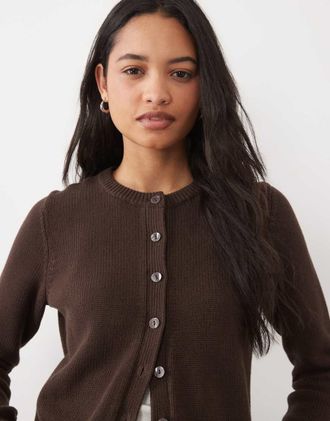 Abercrombie & Fitch cardigan micro lavorato a maglia marrone