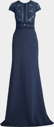 Tadashi Shoji Braid-Trim Lace & Crepe Gown