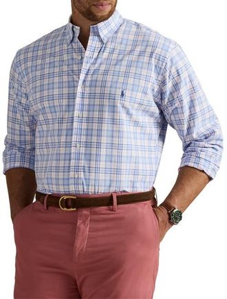 Polo Ralph Lauren Big & Tall Checked Stretch Poplin Sport Shirt in Blue Pink Multi at Nordstrom, Size Xx-Large