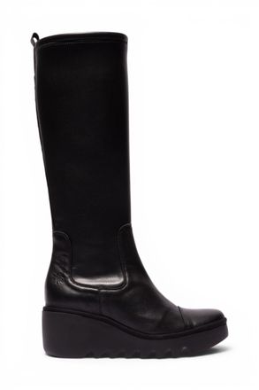 FLY London Fly London Womens Black Leather High Wedge Heel Long Boots - BUDI603