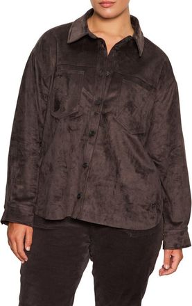 Sanctuary Ivy Faux Suede Long Sleeve Button-Up Shirt in Semi Sweet at Nordstrom, Size 2X