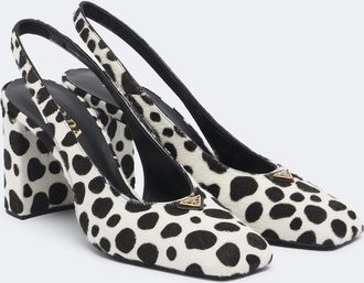 Prada Cow-print calf hair slingback pumps