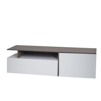 Hhg [nunca Usado] Estanter&iacute;a Tv Hhg-638, Mesa Tv Aparador Mueble Tv Cajonera, Madera 45x161x40cm Compartimento De Almacenaje, Aspecto Hormig&oacute;n Blanco