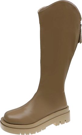 Generic Black Booties for Women With Heel Biker Shoes High Womens Zipper Womens Boots Winter Shoes Women (Khaki, 4.5)