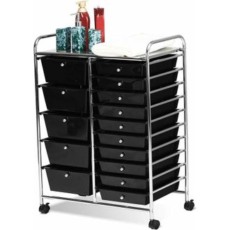 Costway Carrito Auxiliar Almacenamiento Con 15 Cajones Apilables Y Ruedas Estructura Met&aacute;lica, Carro Organizador Para Cocina Restauranter Negro - Costway