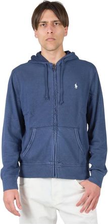 Ralph Lauren Blauw Gewassen Hoodie met Volledige Rits - Heren - Vesten met rits - Blauw - S - Katoen - Hoodies & sweatvesten