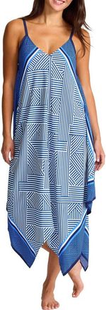 Tommy Bahama Fractured Stripe Scarf Cover-Up Dress in Indigo Tide at Nordstrom, Size Large