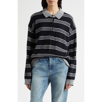 Nili Lotan Galvez Stripe Cashmere Polo Sweater in Dark Navy/Grey Stripe at Nordstrom, Size X-Small