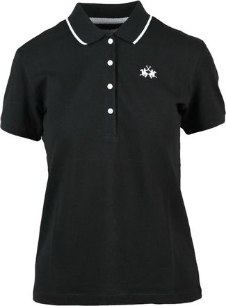 La Martina Black Embroidered Cotton Polo Shirt