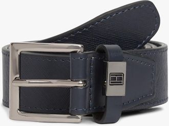 Tommy Hilfiger Mens Square Buckle Textured Leather Belt - Navy - 40