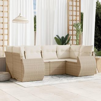 vidaXL Juego De Sof&aacute;s Jard&iacute;n Con Cojines 6 Pzas Rat&aacute;n Sint&eacute;tico Beige Vidaxl