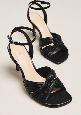 Maeve Leather Cross Ankle-Strap Heeled Sandals
