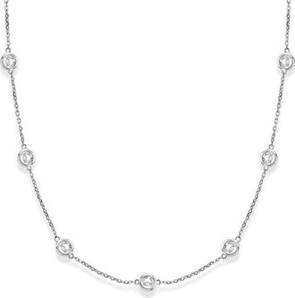 Allurez Natural Diamond Station Necklace Bezel-Set 14k in White Gold at Nordstrom, Size 18