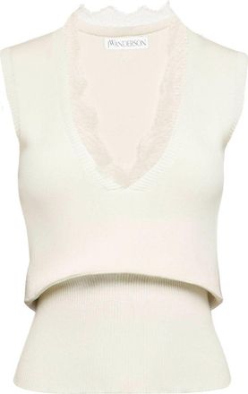 J.W.Anderson Lace-Trim Knit Top - Womens - Polyamide/Cotton