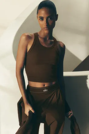 Alo | Goddess Ribbed Go-To Tank Top in Espresso, Size: Medium