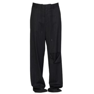 Isabel Benenato Suit Trousers, male, Gray, Size: L Pinstripe Wool Cut Out Pants