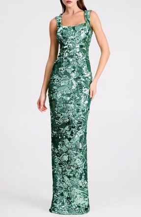 Helsi Iris Floral Sequin Gown in Teal at Nordstrom, Size Xx-Large P