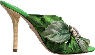 Dolce & Gabbana Womens Leaf Print Mules High Heel Style - Dark Green Leather - Size 37.5 EU/IT