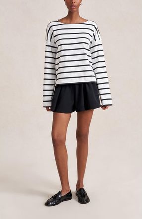 La Ligne Long Sleeve Breton Tee in Ivory/black at Nordstrom, Size X-Large