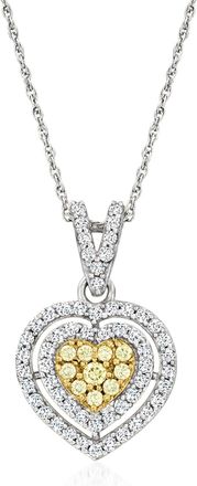 Ross-Simons Yellow and White Diamond Heart Pendant Necklace in Sterling Silver