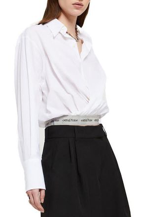 ottod'Ame Poplin Shirt With Criss-Cross Neckline in White at Nordstrom, Size 48 It