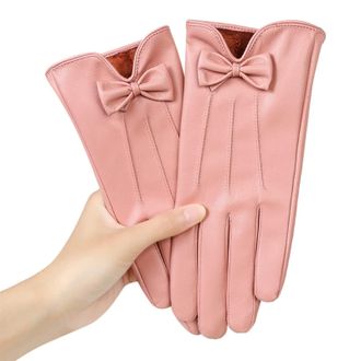 Generic Ladies Black Leather Gloves Soft Ladies Gloves Touch Screen Thermal Glove for Outdoor Texting Driving