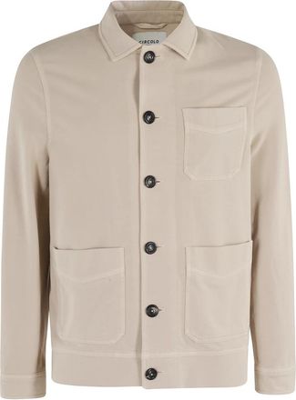 Circolo 1901 Zandkleurig katoenen fleece overshirt jack - Heren - Zomerjassen - Beige - M - Katoen - Jassen