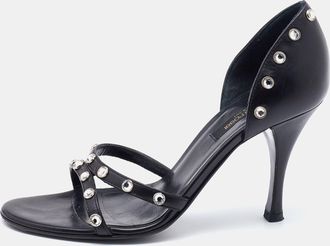 Sergio Rossi Black Leather Crystal Embellished Strappy Sandals