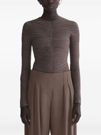 MUGLER gathered long-sleeve T-shirt - Brown