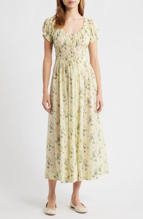 D&ocirc;en Ashlynn Floral Organic Cotton Voile Midi Dress in Sunshine Prairie Rose at Nordstrom, Size Medium