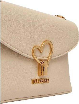 Love Moschino Womens Gold Heart-Lock Detail Shoulder Bag Beige Polyurethane