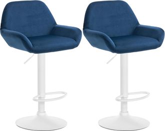 Clp Clp - Set De 2 Taburetes De Cocina Braga En Terciopelo Azul Metal Blanco Mate
