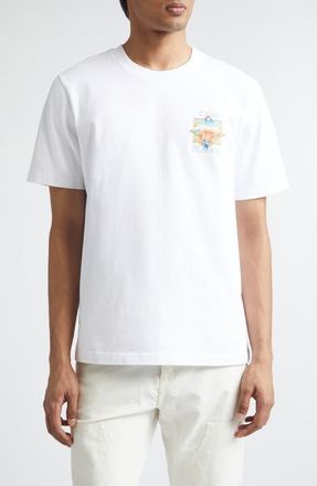 Casablanca Tennis Landscape Classic Organic Cotton Graphic T-Shirt in Bright White Jersey at Nordstrom, Size X-Large