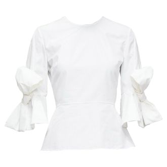 Roksanda Ilincic Kemi cotton poplin bow cuff sleeve peplum top