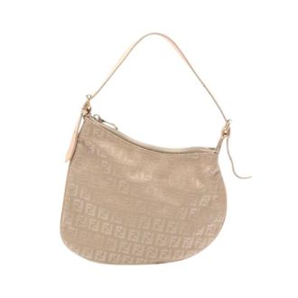 Fendi Pre-owned Shoulder Bags, female, Beige, Size: ONE SIZE Pre-owned Vintage Canvas Shoulder Bag