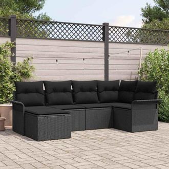 vidaXL Vidaxl - Conjunto De Sof&aacute; De Jard&iacute;n Con Coj&iacute;n 6 Pcs Negro Polirat&aacute;n