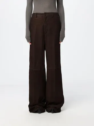 Rick Owens Pantaloni a zampa a vita alta in pelle di vitello scamosciata